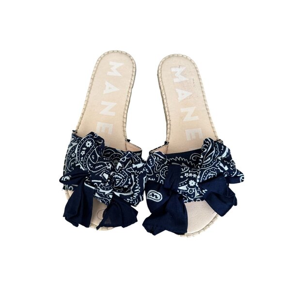 MANEBI Blue Bandana Print Slide Sandals Size 10 - Picture 4 of 6